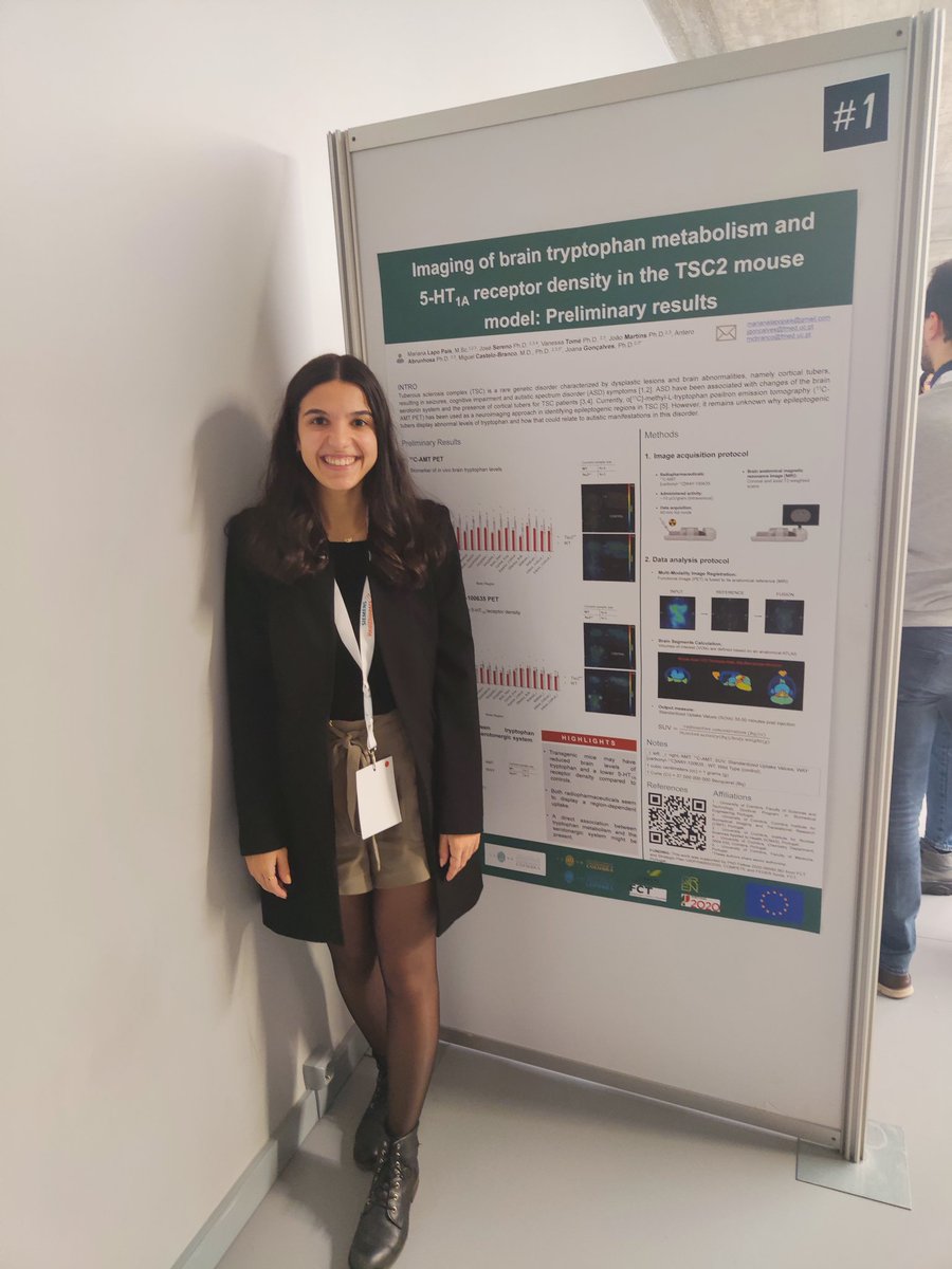 LapoPais's tweet photo. Curious to discover more about  imaging of brain tryptophan metabolism and 5-HT1a receptor density in tuberous sclerosis complex (TSC2)? Come to visit our poster Number#1 Today at the 1st Anual Meeting of  @CIBIT_UC @joanatgoncalves 🧠 https://t.co/UODeShz0L2