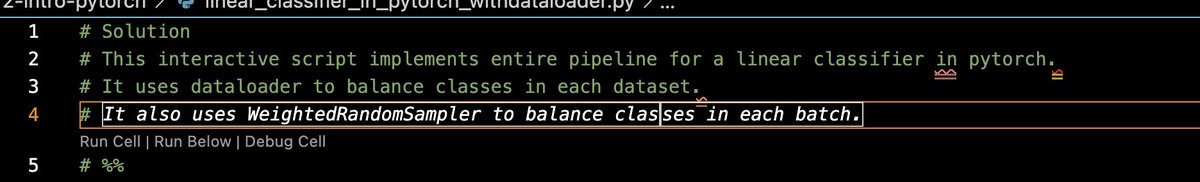 Impressed with @GitHubCopilot - it offered a comment on why DataLoader and WeightedRandomSampler are used in this script. It is somehow parsing the structure of the code! 😎