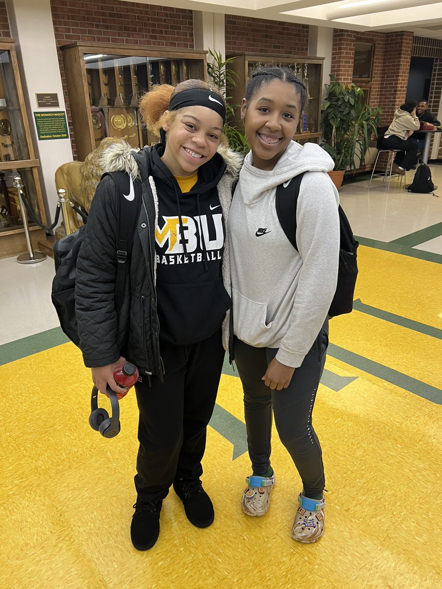 CCHS_WBBALL's tweet photo. Former Lady Vikings Imari Knight (Mary Baldwin) and Aniyah Tate (Methodist) after their game against each other https://t.co/W9nmO7OXEz