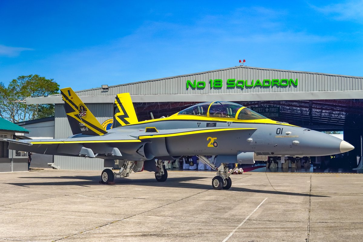 avgeekmy's tweet image. Bismillah.

Happy 25th Anniversary F/A-18D Hornet from No 18SQN @tudm_rasmi 
 
#No18SqnRMAF 
#FA18DHORNET
#M4501
#PangkalanUdaraButterworth