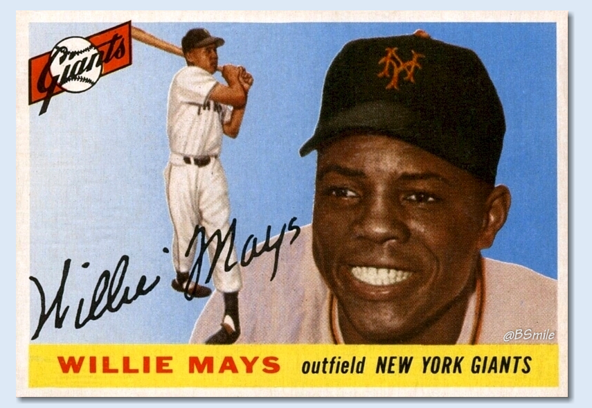 BSmile's tweet photo. Fun Fact: Topps used the same headshot of Willie Mays for his classic 1954, 1955 &amp; 1956 baseball cards! #MLB #SFGiants #Legend https://t.co/wSuwqGs4YB