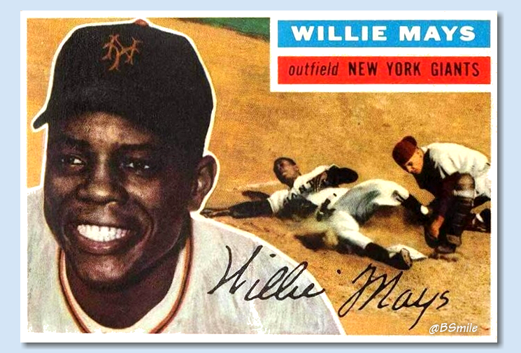 BSmile's tweet photo. Fun Fact: Topps used the same headshot of Willie Mays for his classic 1954, 1955 &amp; 1956 baseball cards! #MLB #SFGiants #Legend https://t.co/wSuwqGs4YB