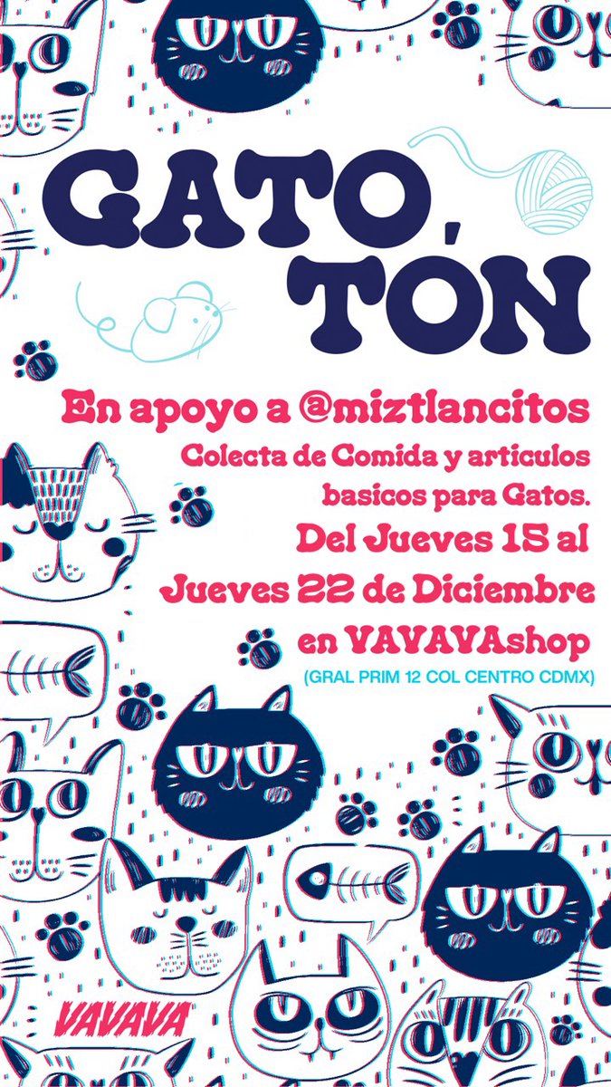 Gatotón por @miztlancitos !❤️‍🔥

De hoy Jueves 15 al Jueves 22 de Diciembre estaremos haciendo una colecta en @vavavashop para ayudar al refugio de gatos Miztlancitos
La meta inicial es conseguir juntar 100 latitas de comida de gato para poder consentirlos en Navidad y Año Nuevo