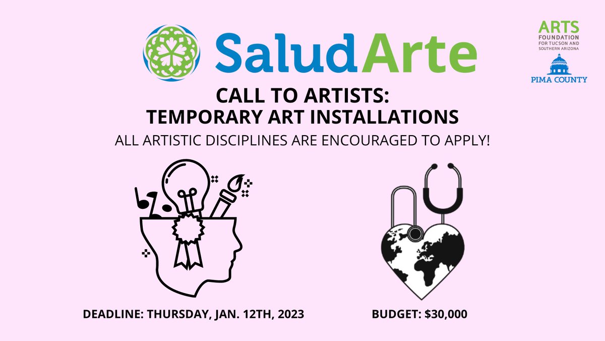 SALUDARTE CALL TO ARTISTS: TEMPORARY ART INSTALLATIONS
Application Deadline: Jan 12 <a href="/11/">Eleven</a>:59 pm

For more information or to apply, follow the link in our bio.