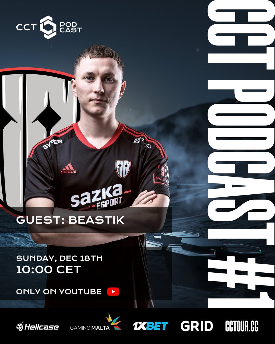 CCT_CS's tweet photo. 📢IT'S ABOUT TIME TO GET HYPED!

👀Watch the first-ever episode of the #CCT Podcast set to premiere on our YouTube Channel on December 18!

🎩Honorary guest - @beastik1 from @SINNERS_Esports! https://t.co/LpyxPvoA8g