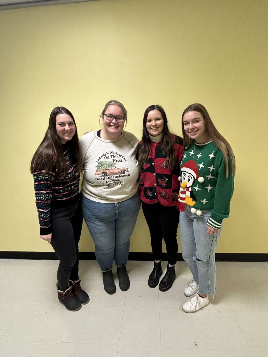 Our not so ugly Christmas sweaters!! @TaylorLindenba4 <a href="/SherisseOlivia/">Sherisse Bouchard</a> <a href="/cassiequadrelli/">Cass Quadrelli</a> #ict361