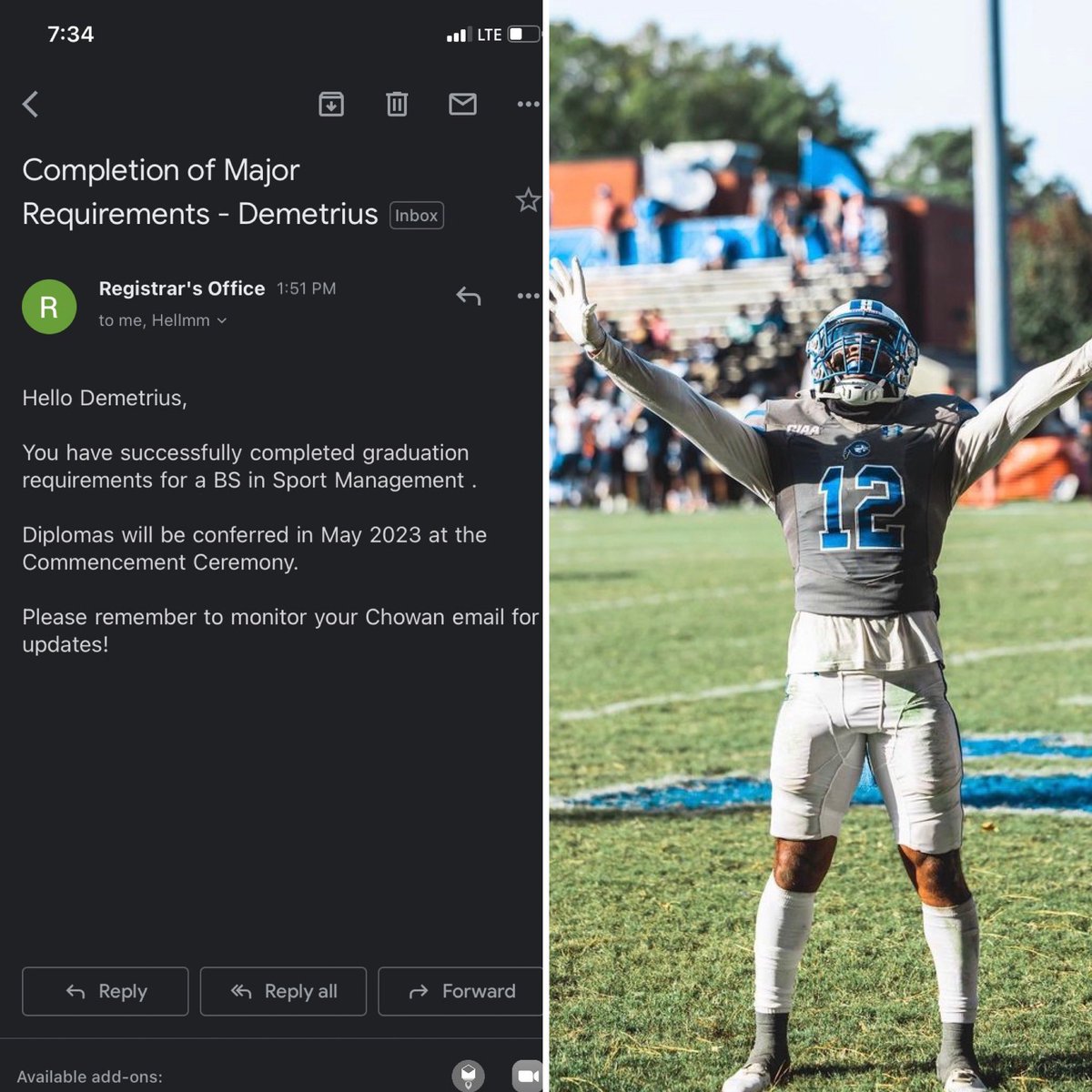 MetriNxtLvlRdy's tweet photo. CIAA Northern Champ✅ Play in CIAA Championship game& Ball’d out 6 catches for 98yards✅ Bachelor Rec’vd…MOORE 2 come!!#TransferPortal #recruitmentisOpened #NFLdreams #canthidehardwork #NxtLvlRdy #imNotHard2Find https://t.co/NEEUL0aIlY