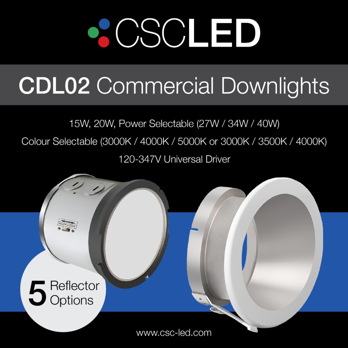 CSCLEDCORP's tweet photo. Achieve your custom look with these sleek and easy-to-install, colour selectable, commercial downlights! With 5 different reflector options to choose from, you're sure to find a reflector that suits your project's needs.
#CSCLED #LEDLightingSolutions #LED https://t.co/lHftBDupQ2