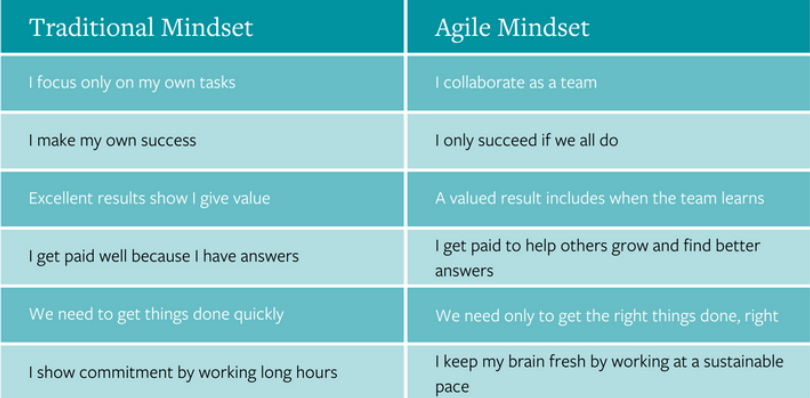 What are the KEY differences between a traditional and an agile mindset? We've summed them up in this handy table! Are you really THINKING agile as well as 'doing' it? #agilemindset #businessagility #agile