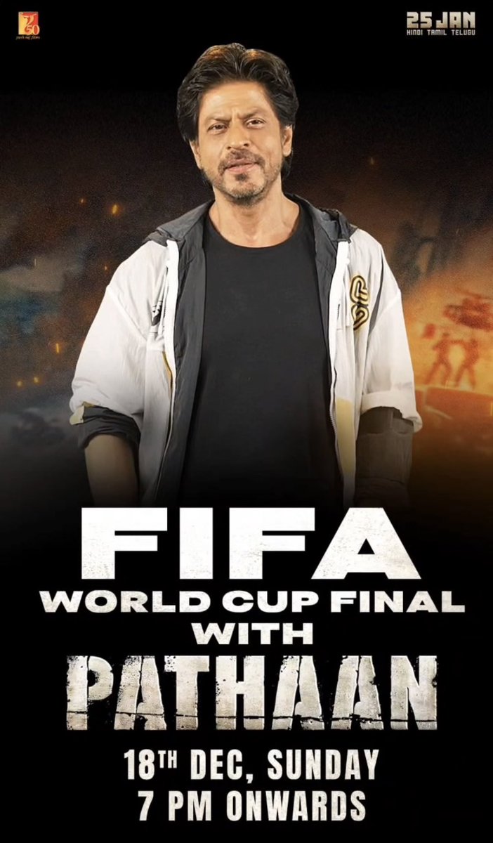 SRKUniverse's tweet photo. BOOM! 🔥💥
#FIFAWorldCupQatar2022 #FIFAWorldCup2022 #FIFA final with #Pathaan ❤️

#ShahRukhKhan #SRK https://t.co/zPVQDq9M3j