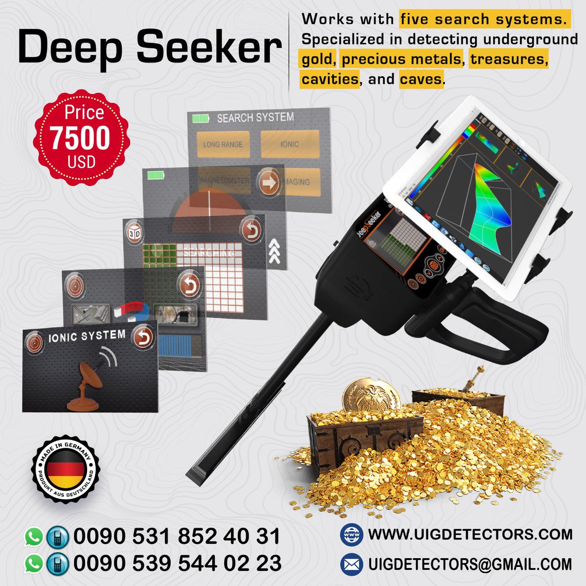 UIGDETECTORS's tweet photo. Best Underground Gold, Metals, Treasures, Voids, and Caves Detectors - Five search systems in one device 

Address: Turkey - Istanbul
Mobile: 00905318524031 https://t.co/CUT8N9UKUR