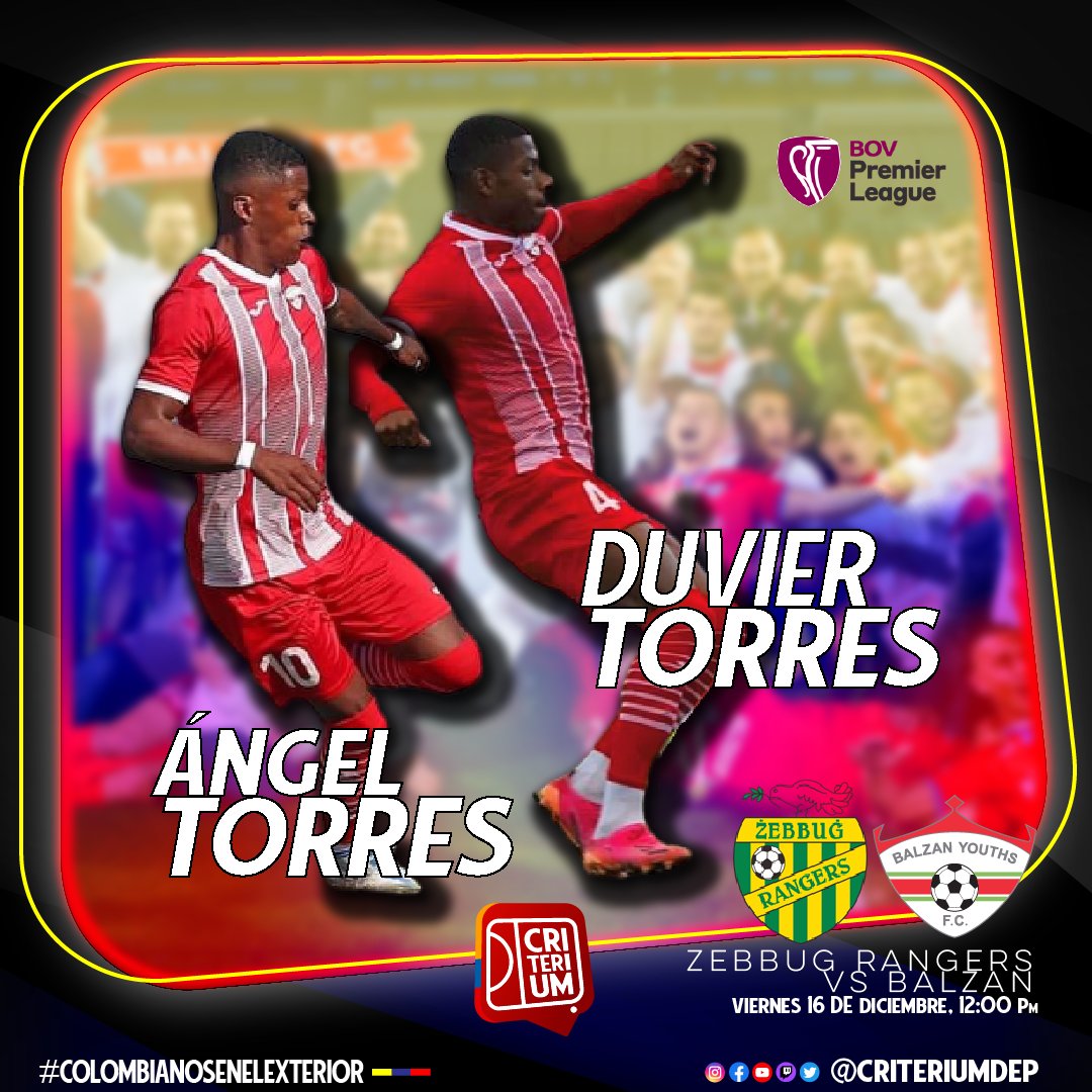CriteriumDep's tweet photo. #ColombianosEnElExterior
@CriteriumDep 🗺🌎

TOGĦA KOMBJA F'MALTA 🇲🇹

☕- Ángel Torres (TITULAR) Duvan Torres (TITULAR) @balzan1937 🆚 @ZebbugRangersF1 12:00 PM, #BovPremierLeague #Malta- 🇨🇴

#Zebbug- 12°- 7 puntos
#Balzan- 7°- 15 puntos
📺📱TSN2 Malta
⚠️🔈Fecha 14
🏟 Hibernians https://t.co/WxsZClA81D