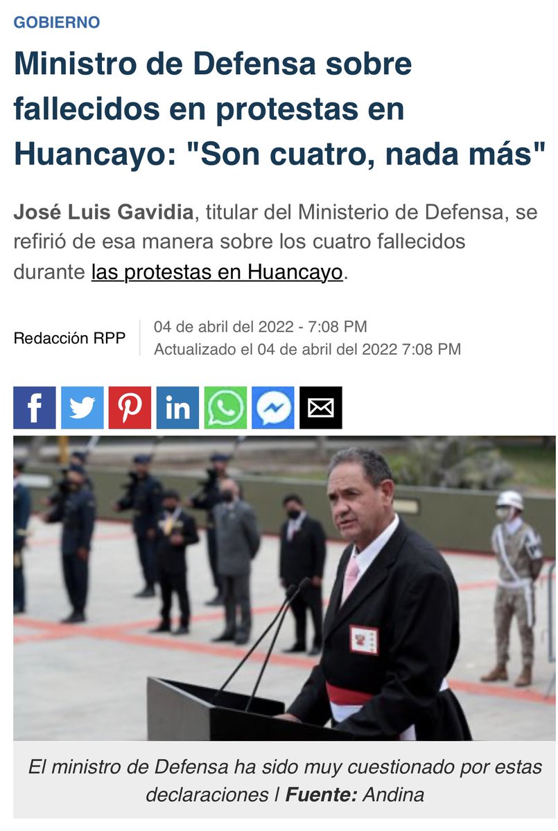 AlejandroCavero's tweet image. Estas fueron las declaraciones del Ministro de Defensa de PEDRO CASTILLO. ¿Qué dijo la izquierda en ese momento? ¿Qué hicieron los cómplices del expresidente? Todos se quedaron calladitos. Son hipócritas y utilizan las muertes solo para sus fines políticos.