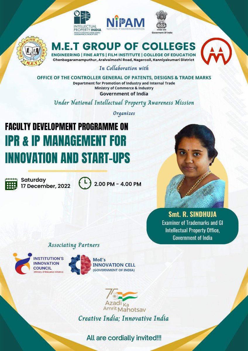 Faculty Development Program on ‘IPR and IP Management for Innovation and Start UPs’ #iic #ipr #patent #copyright #trademark #youngstartups #informative #intellectualproperty #management #development #business #patentfiling #technologicalinnovation #ipcreation #startupindia