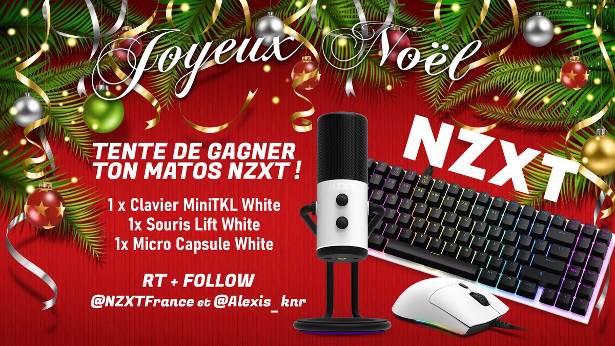 Alexis_knr's tweet photo. 🎁 C'est bientôt noël🎅GIVEAWAY 🎁
NZXT m'a envoyé des petits cadeaux, un Bundle clavier, souris, micro.

Pour participer :
➡ RT + FOLLOW @NZXTFrance et @Alexis_knr 

(T.A.S le 22 décembre sur ma chaine Twitch à 20H00, et avec plein d'autres🎁 à gagner) https://t.co/m9FDXPakB0