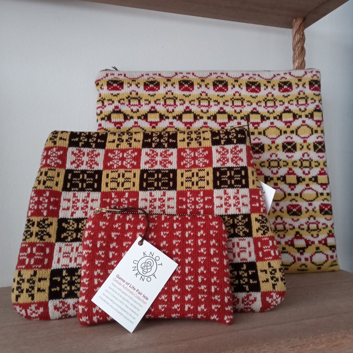 knotunknot's tweet photo. The Gallery Shop at @coburghouse has a lot of colourful pieces from my #gameoflife Fair Isle collection, including this portfolio case, clutch bag and purse. Open 11am to 4pm on 17, 18, 22 and 23 December. #fairislefriday #mathscraft https://t.co/TbX4zGTvDh