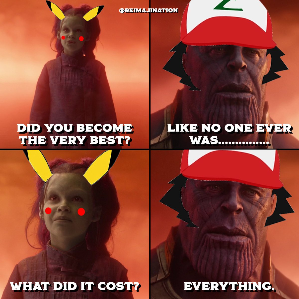 reiMAJination's tweet photo. Sad to see Ash and Pikachu retiring after finally becoming Pokémon Champions. It was a 25 year journey! Also…..I couldn’t resist myself, laughter is the best medicine. @Pokemon #anime #meme #pikachu #ashketchum https://t.co/YeuQEeSd6x