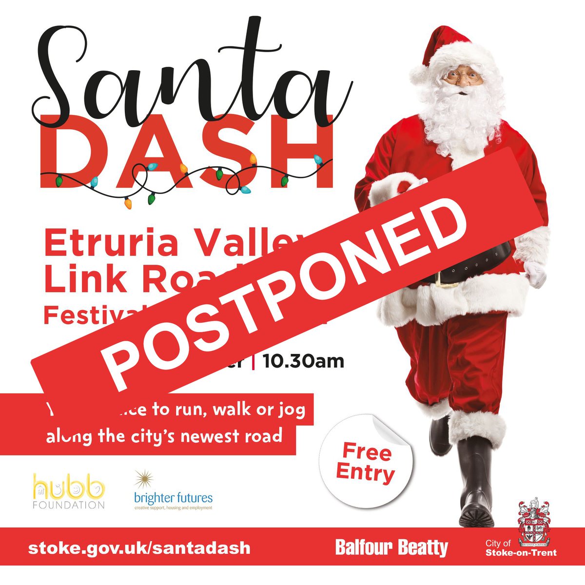 ⛔️SANTA DASH UPDATE⛔️ Due to plummeting temperatures, we are sorry to inform you that this weekend's Santa Dash has been postponed on health and safety grounds. We understand participants will be disappointed but our priority is keeping people safe.