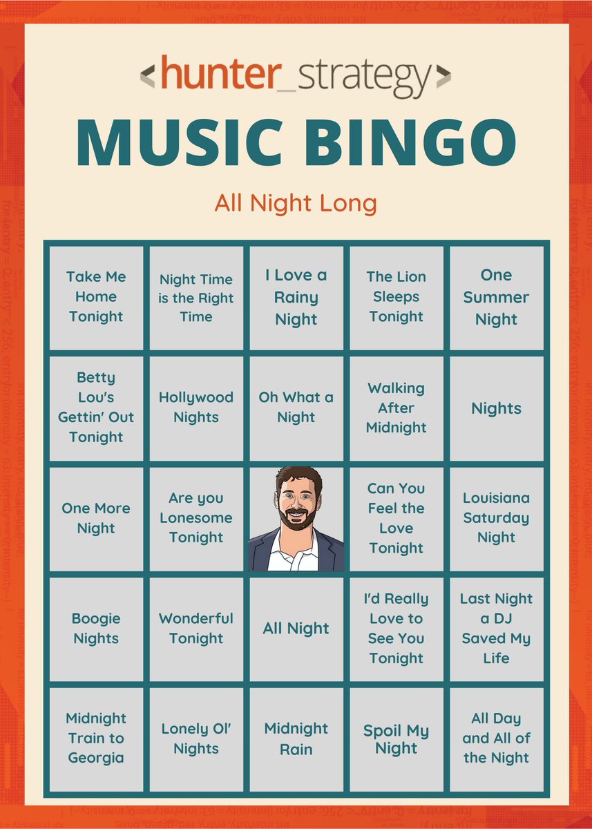 HunterStrategy's tweet photo. Each year, we host a holiday party to celebrate our amazing team!
This year, our STELLAR event planning team set-up musical bingo! Each winner got to pick from some amazing prizes👀
Check out one of the sheets below, the theme was "All Night Long"!
#Holidays #HunterStrategy https://t.co/pKEc39oi6Z