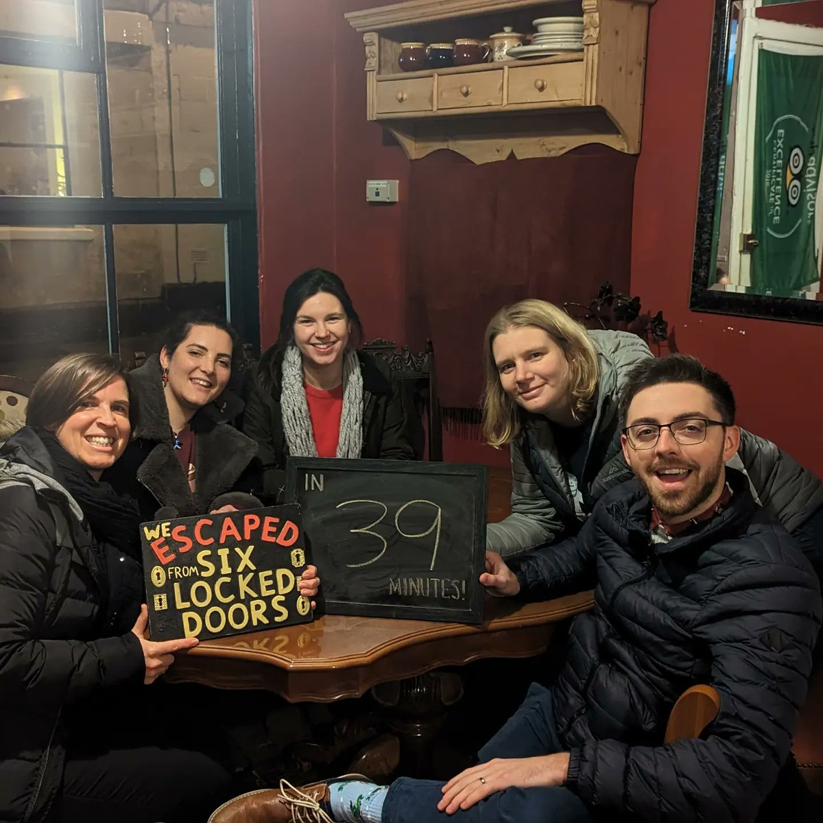 GeogKd's tweet photo. Absolutely smashed the Escape Room this afternoon for our Christmas Party, First place 39 minutes @bath_escape @kingdownschool @acornedtrust #escaperoom #geographygenius https://t.co/ERrqy3uNgO