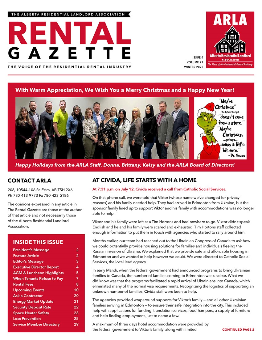 We are excited to share the 2022 Winter Rental Gazette! Many great articles and highlights of our AGM &amp; Christmas Luncheon and lots of Christmas fun!

Please feel free to send this to your staff, friends or others in the Rental Industry. #arla #yeg 

albertalandlord.org/uploads/5/0/6/…