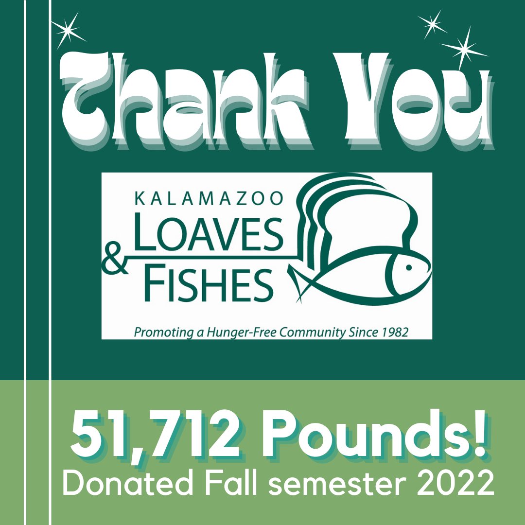 WMUInvisibleNP's tweet image. A huge shoutout to Kalamazoo Loaves and Fishes for their amazing support of the on-campus food pantry! Loaves and Fishes donated and delivered 51,712 pounds of food over the Fall 2022 semester. We've seen a huge increase in need this semester, and this makes it possible.