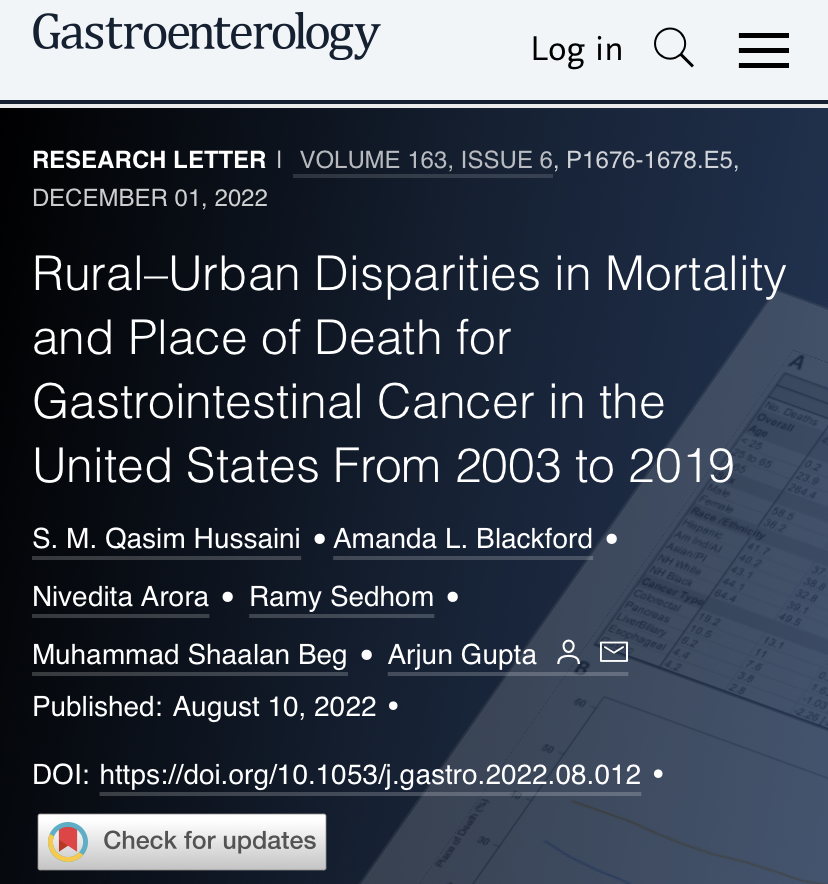 Qasim Hussaini, MD (@qasimhussainimd) on Twitter photo Out in <a href="/AGA_Gastro/">Gastroenterology</a>, we tell the story of two Americas - a rural & urban America. We note a worsening mortality gap with poor end-of-life care. Stark racial disparities continue to drive outcomes & nationwide young adults fare particularly poorly.
Link: shorturl.at/inxyz Out in <a href="/AGA_Gastro/">Gastroenterology</a>, we tell the story of two Americas - a rural & urban America. We note a worsening mortality gap with poor end-of-life care. Stark racial disparities continue to drive outcomes & nationwide young adults fare particularly poorly.
Link: shorturl.at/inxyz