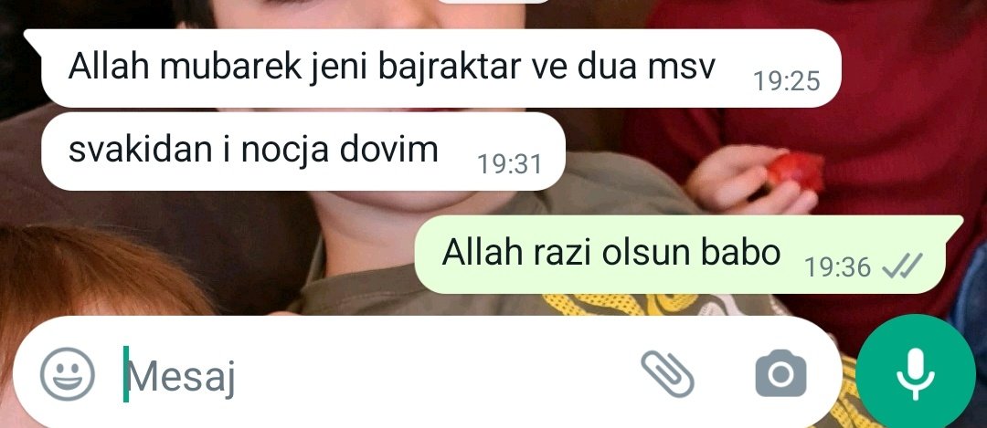Babam Kızılelma'yı haberlerde izlemiş, hayırlı olsun mesajı gönderiyor. 

Svaki dan i noc ja dovim - Her gün ve her akşam ben dua ediyorum, diyor. 

Saraybosna'dan selam 😉 <a href="/Selcuk/">Selçuk Bayraktar</a> #KIZILELMA