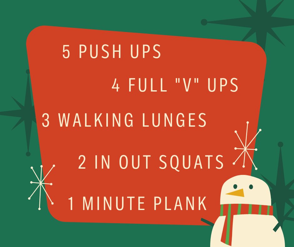 CVA_C4S's tweet photo. On the fifth day of Fitmas, my trainer gave to me... 5 Push Ups, 4 Full "V" Ups, 3 Walking Lunges, 2 In Out Squats and a 1 Minute Plank.
.
.
.
#fitmas #merryfitmas #teamefs #trainharder #trainsmarter #courts4sports #c4s #cva #youknowyoutriedtosignit #whywaitforthenewyear https://t.co/gm7cM0QJrU