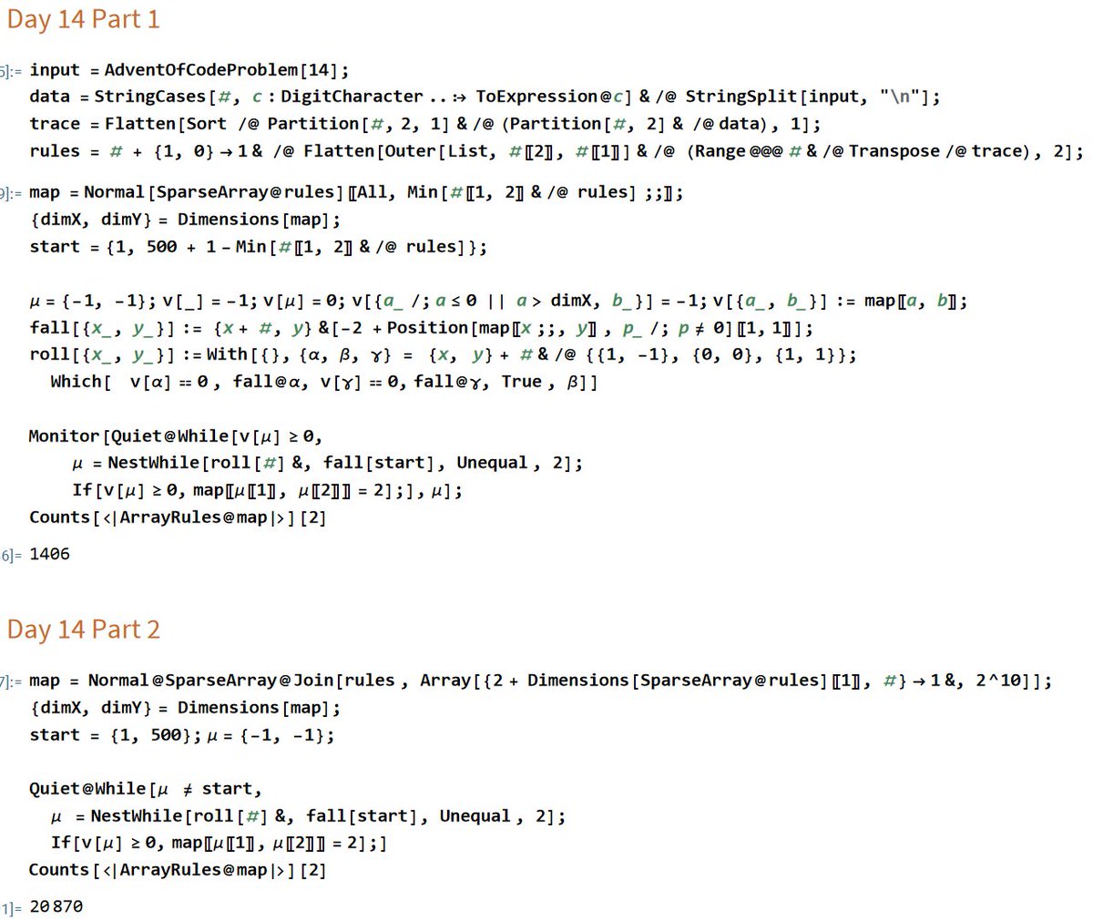 grunceanu's tweet photo. I've completed "Regolith Reservoir" - Day 14 - Advent of Code 2022 https://t.co/T2Km6Ezh3c #AdventOfCode #Wolfram #Mathematica https://t.co/EviNcyeJsN