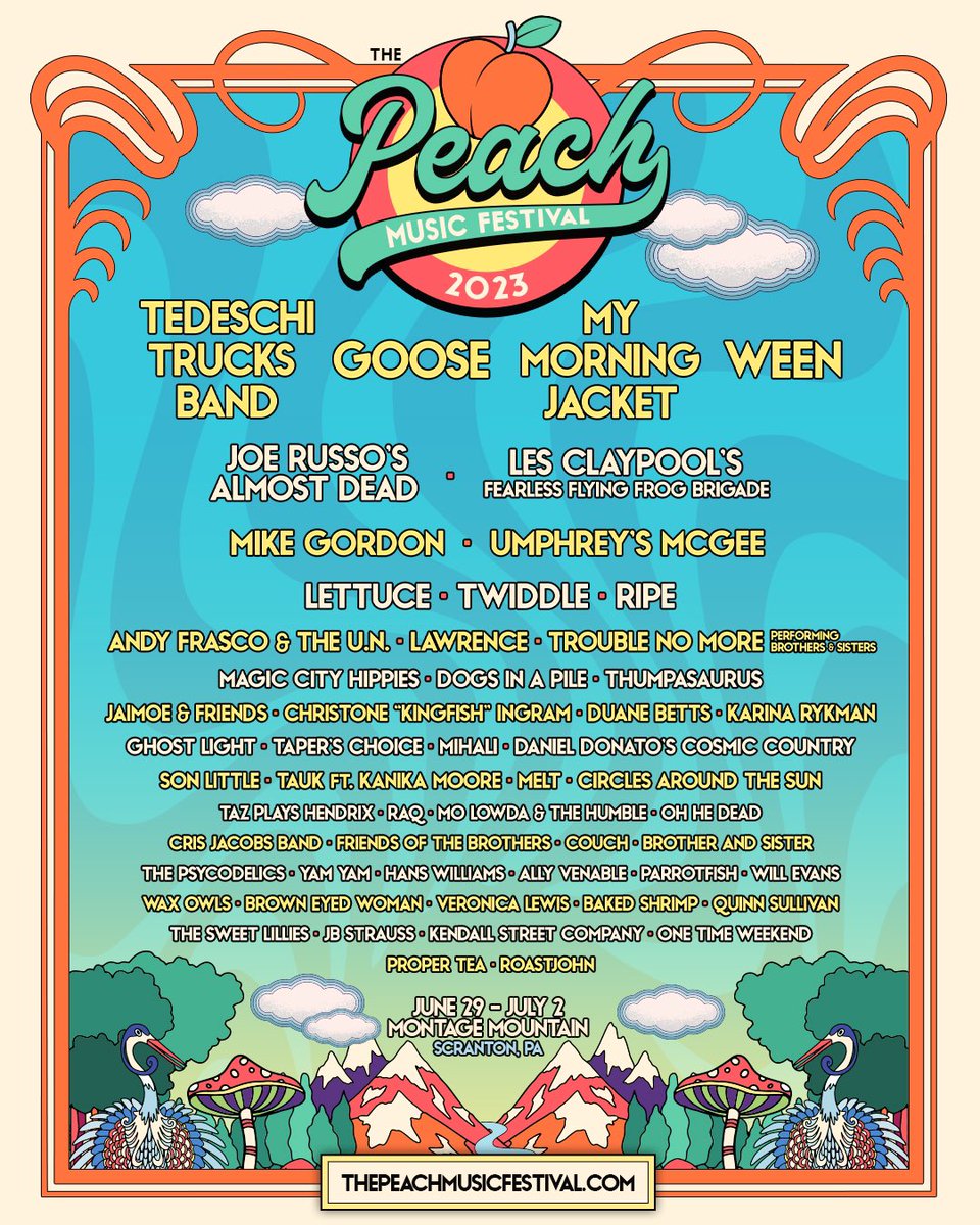 PEACH PEOPLE! The 2023 lineup has arrived! Purchase your passes today and we'll see you at #ThePeach 🍊✌️ @PeachMusicFest 🎫: PeachMusicFest.com