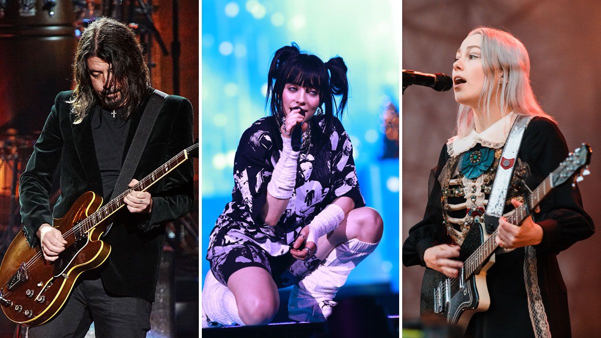 GuitarWorld's tweet image. Watch Dave Grohl and Phoebe Bridgers join Billie Eilish for a pair of covers at a recent LA show trib.al/1UbYGJt