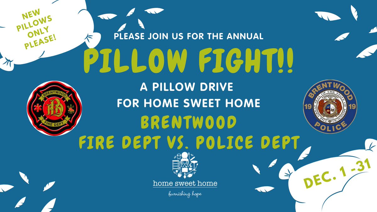 Help us win this pillow fight and help local families in need through <a href="/HomeSweetHomeSL/">Home Sweet Home</a>! Bring new bed pillows to the lobby of the Brentwood PD (272 Hanley Industrial) by 12/31.