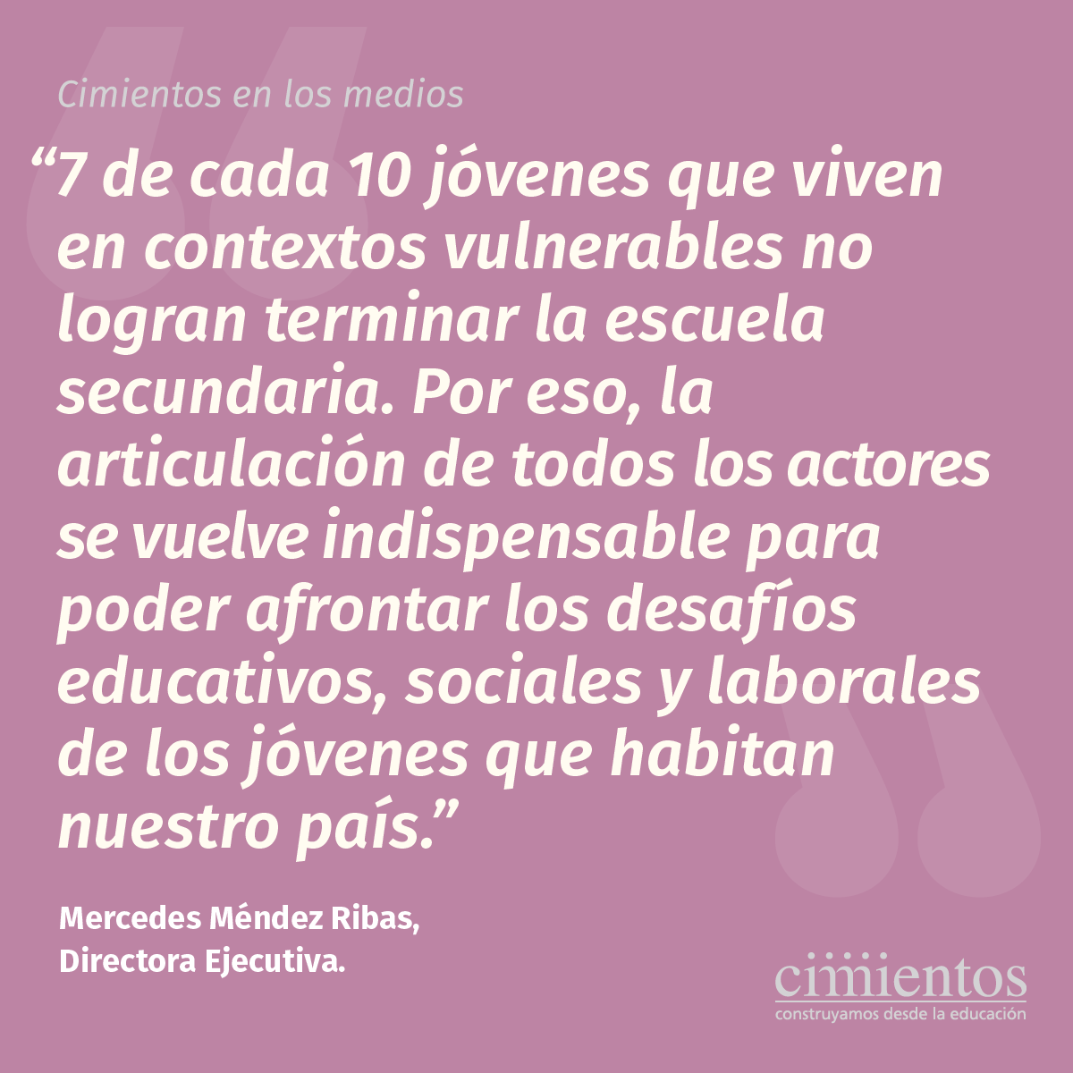 Cimientos's tweet photo. Hay que repetirlo hasta que se vuelva inadmisible y hoy lo hacemos una vez más de la mano de @mechiMR, nuestra #DirectoraEjecutiva. Lee la nota completa acá 👉 https://t.co/tVO41HJpad. Gracias @infobae por el espacio. Difundir el problema es parte de la solución. #SomosEducación https://t.co/6uNZU6TdWl