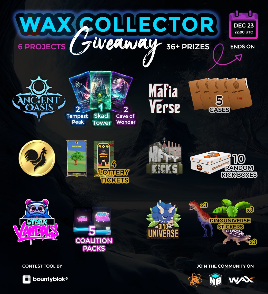 🐳Calling all #NFTCollectors for our latest #NFTGiveaway with 6 growing projects on #WAXP 

🥳Join the #NFTCommunity and learn about digital #graffitiart, #fantasyart, #P2E and more! 

Enter Here: 👉 bblk.io/NuAp

#NFTartwork #NFTshill #NFTGiveaways #NFTs #NFTProjects