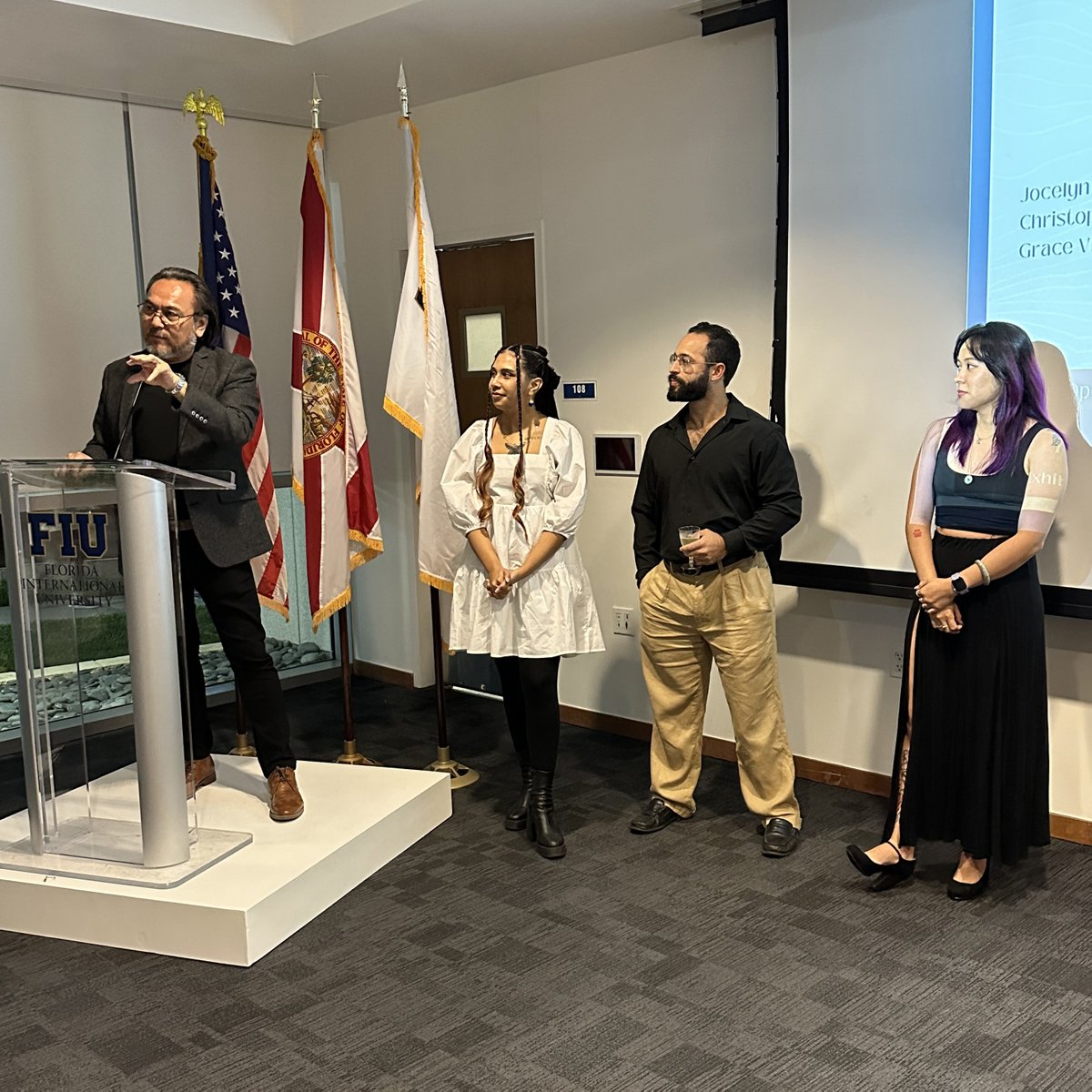 FrostArtMuseum's tweet photo. Last week, we held an opening reception to celebrate the work of @FIU Master’s of Art Education students! Graduates chatted with visitors about the meaning and inspiration behind their works while enjoying some light bites. Come see their work before it closes on January 8! https://t.co/UqnG6I7tAA