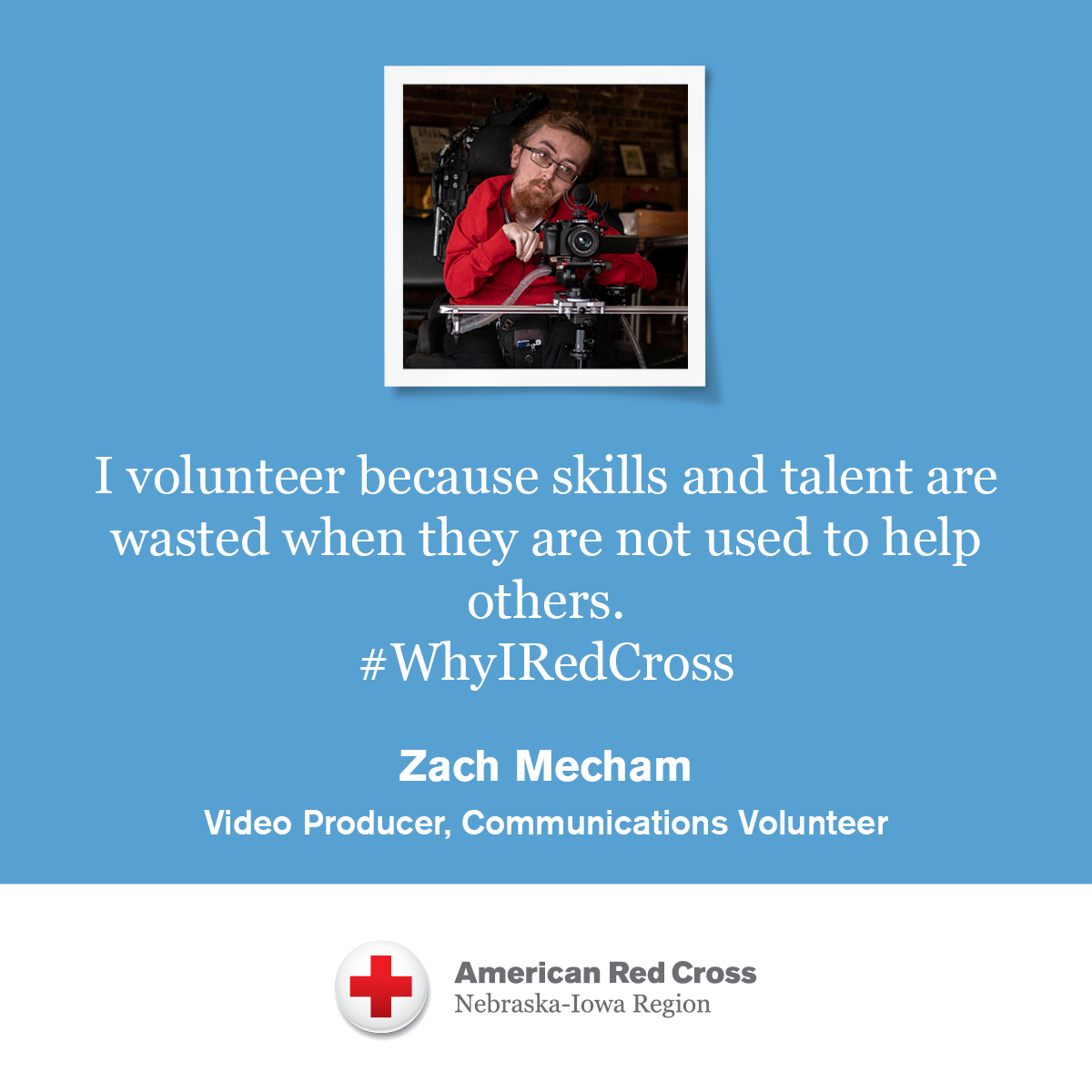 neiaredcross's tweet photo. Zach is a talented videographer and producer, and he uses his talents to help us tell stories of the Red Cross. His videos about the need for blood for Sickle Cell treatments and our Sound the Alarm campaign demonstrate powerful storytelling. #WhyIRedCross https://t.co/DvDNjXMQfI