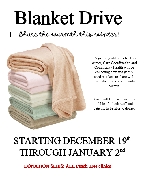 ipickpeach's tweet photo. Our outreach team has identified a need for our patients this Winter...  We need blankets!  Brand new or clean gently used blankets will be accepted at all of our Peach Tree clinic and admin locations from the 19th of December to the 2nd of January.  ❄️
https://t.co/xUFrjHj1me https://t.co/XZGWc8igbJ