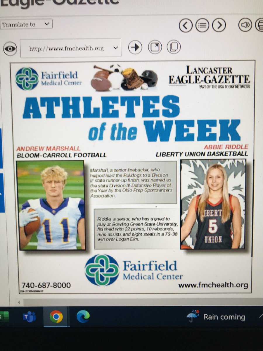 Thomas Wilson (@twil2323) on Twitter photo Eagle-Gazette Athletes of the Week: Bloom-Carroll’s Andrew Marshall and Liberty Union’s Abbie Riddle. <a href="/AndrewDM_26/">Andrew Marshall</a> <a href="/AbbieRiddle22/">Abbie Riddle</a> <a href="/BCBulldogsports/">BC Athletics</a> <a href="/bloomcarroll_fb/">Bloom-Carroll Football</a> <a href="/LULadyLionsBSK/">Lady Lions Basketball</a> <a href="/LULions/">Liberty Union Lions</a> Eagle-Gazette Athletes of the Week: Bloom-Carroll’s Andrew Marshall and Liberty Union’s Abbie Riddle. <a href="/AndrewDM_26/">Andrew Marshall</a> <a href="/AbbieRiddle22/">Abbie Riddle</a> <a href="/BCBulldogsports/">BC Athletics</a> <a href="/bloomcarroll_fb/">Bloom-Carroll Football</a> <a href="/LULadyLionsBSK/">Lady Lions Basketball</a> <a href="/LULions/">Liberty Union Lions</a>