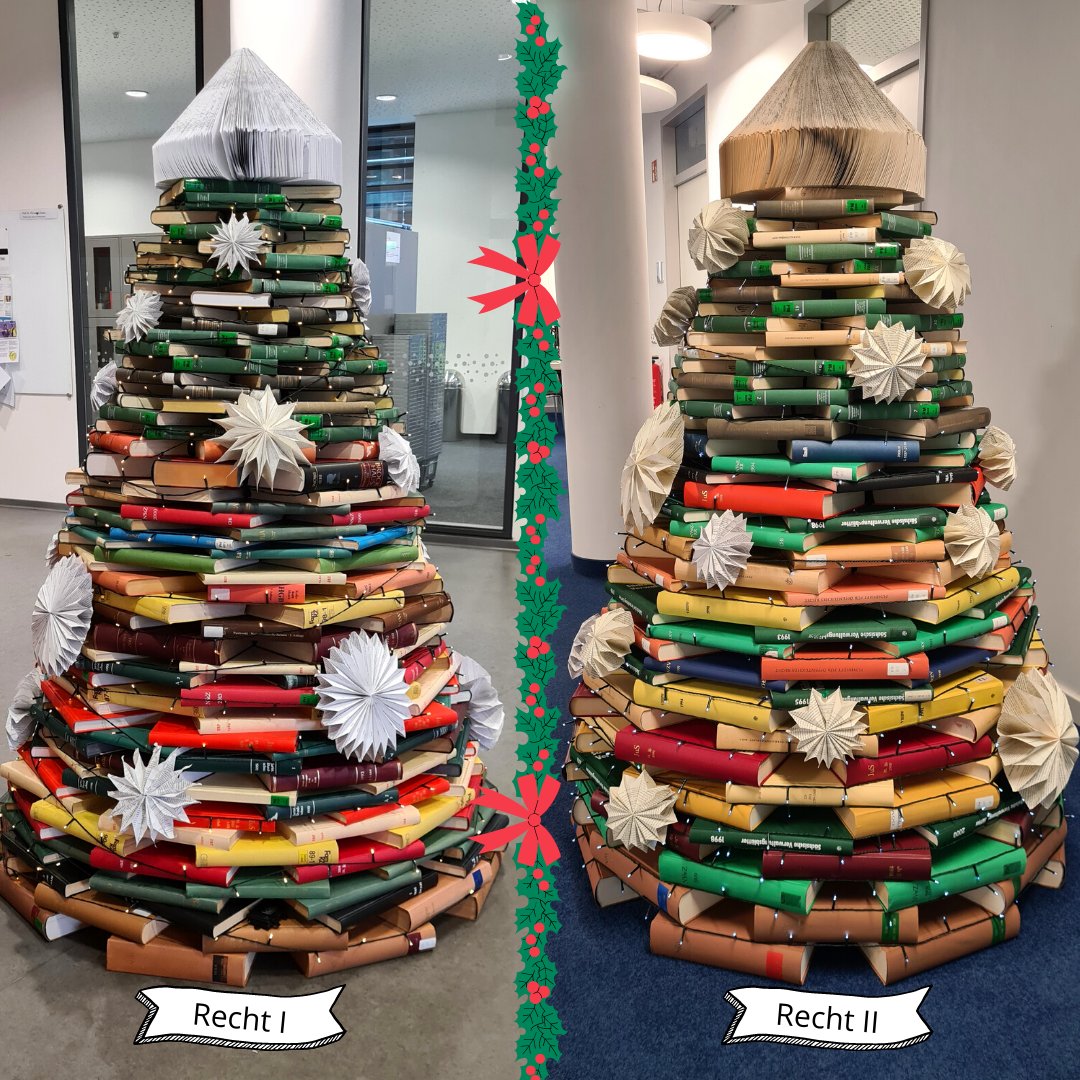 ubleipzig's tweet photo. Mit diesen ganz zauberhaften Weihnachtsbäumen aus unseren beiden Standorten der #Rechtswissenschaft weisen wir auf die Öffnungszeiten der #UBLeipzig über den Jahreswechsel hin: https://t.co/ddp4qK4xeo https://t.co/T7LLliinyb