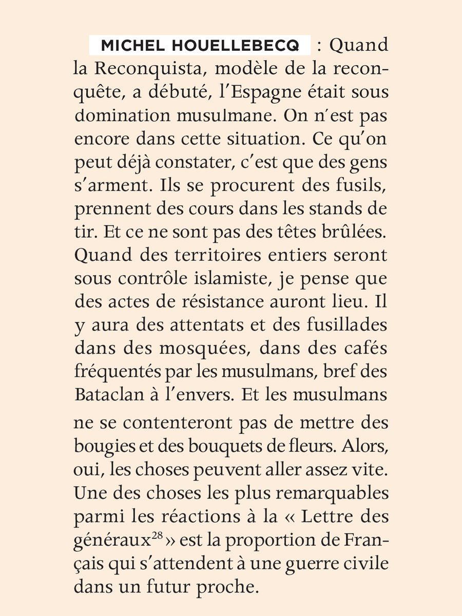 edwyplenel's tweet photo. "L'apologie du terrorisme consiste à présenter ou à commenter favorablement des actes terroristes" [https://t.co/IEvf3b5eBd] C'est précisément ce que fait Michel Houellebecq dans la revue @FrontPopOff ⤵️. Et c'est un délit pénal. 1/2 https://t.co/DFThhW0PGo