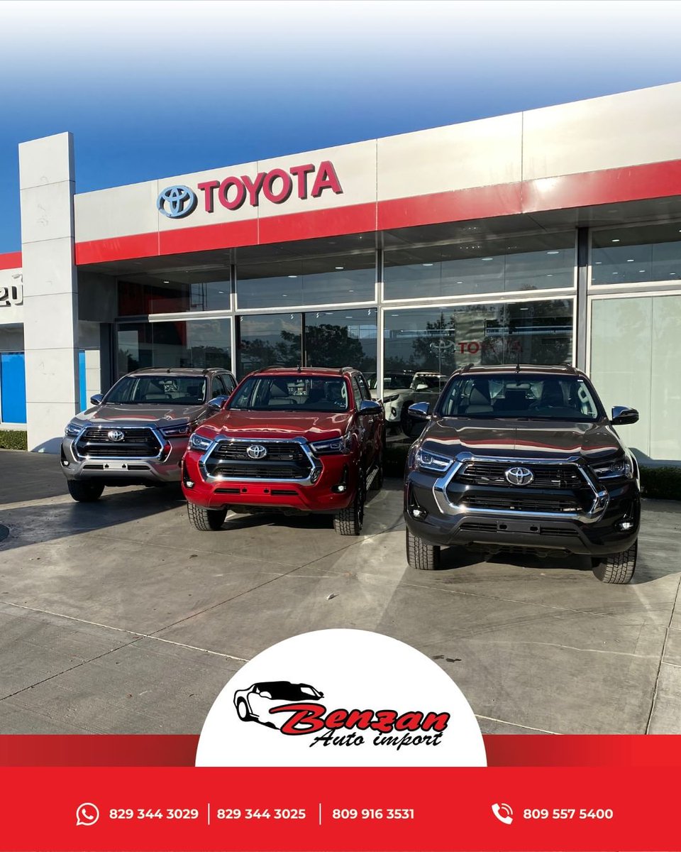 LauraenSociedad's tweet photo. Disponible entrega inmediata
📍BENZAN AUTO IMPORT
Toyota Hilux SRV 2023 disponible en varios colores
Para cotizaciones y más, comunícate con nosotros 📞
Oficina central 809-557-5400 ☎️
Víctor Acosta 829-344-8101 📱
José A. Benzán 829-344-3029 📱
#SanJuan #BenzanAutoImport https://t.co/KqVBHak2pN