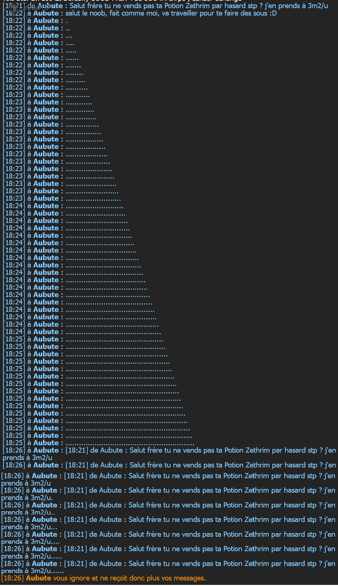 Tartine_FR's tweet photo. C'est pourtant si simple de faire chier les mecs qui font du Phishing ! #DOFUS #arnaque @DOFUSfr 

[18:26] Aubute vous ignore et ne reçoit donc plus vos messages. https://t.co/L3r7nmBIhx