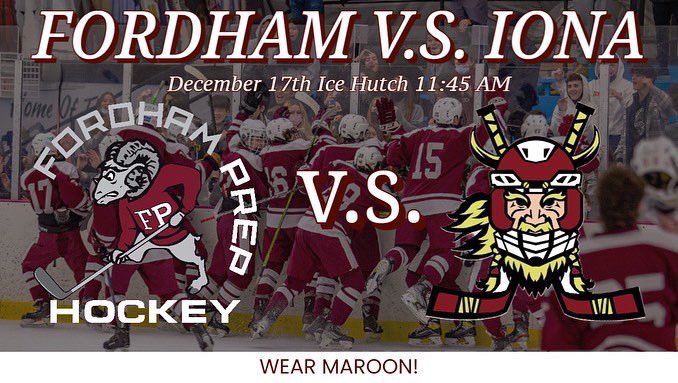 Fordham Prep Athletics (@fp_sports) on Twitter photo Wear maroon to the big matinee matchup tomorrow for <a href="/FpPuck/">Fordham Prep Hockey</a> against <a href="/IonaPrepHockey/">Iona Prep Hockey</a> at Ice Hutch Rink 🏒🐏😤
#FPRamily #GoRams #AMDG Wear maroon to the big matinee matchup tomorrow for <a href="/FpPuck/">Fordham Prep Hockey</a> against <a href="/IonaPrepHockey/">Iona Prep Hockey</a> at Ice Hutch Rink 🏒🐏😤
#FPRamily #GoRams #AMDG