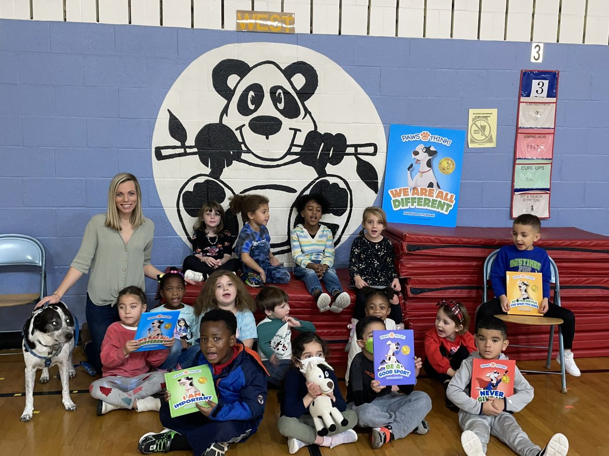 AliciaKrauss's tweet photo. Thank you Miranda Mittleman @_pawsandthink for visiting to Parkway. Students loved your message about finding inspiration for writing , and the PAWSitive messages your books share! And of course Weaver was the real Star! 🐾📚 @PESPandas @J_RidenourFCPS https://t.co/JtM0Pk1jp9