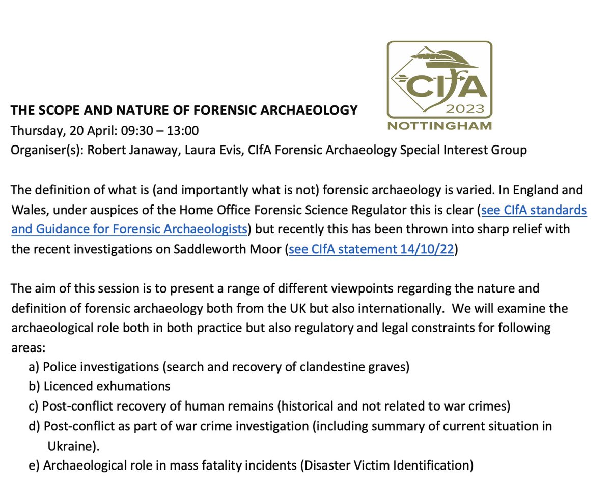 evis_laura's tweet photo. Excited to announce that we're now accepting applications to participate in our latest conference session. @CIfA_FASIG  Link to call - https://t.co/xxqzni16hx
#forensicarchaeology #CIfA https://t.co/4br9fsuHHv