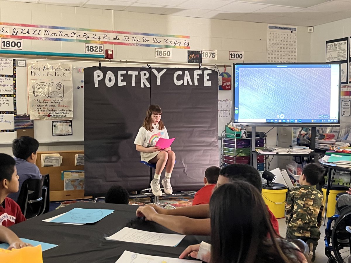 GreatDayatSJ's tweet photo. Ms. Hill's 4th grade class celebrated all of their work on poetry with a Poetry Cafe this morning! #greatdayatsj #successatjcss https://t.co/cu5wq13TkL