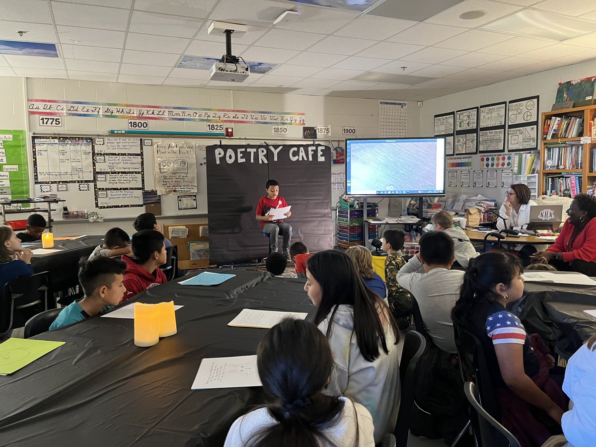 GreatDayatSJ's tweet photo. Ms. Hill's 4th grade class celebrated all of their work on poetry with a Poetry Cafe this morning! #greatdayatsj #successatjcss https://t.co/cu5wq13TkL