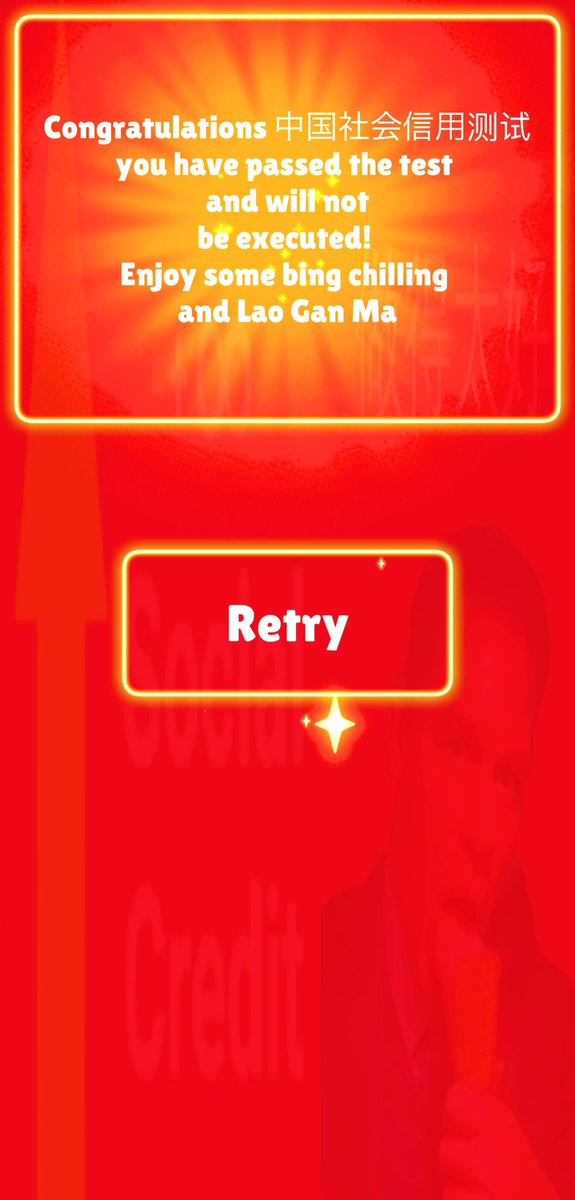 AlgirdasStasiu2's tweet image. 🎉 I passed Social Credit test now I’am a good citizen🇨🇳
#Comment #ExeterEngland