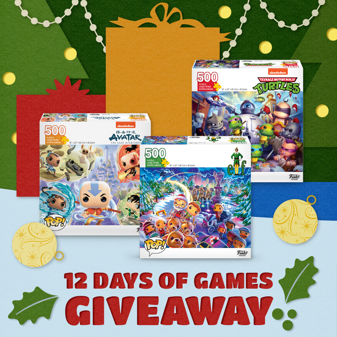 It's the 12th and FINAL day of the Funko Games 12 Days of Games Giveaway!

Today we’re giving away ALL three Funko Pop! Puzzles!

🧩Follow us 
🧩Retweet this tweet
🧩Respond with a🧩emoji or a gif of Elf, Avatar: The Last Airbender, or Teenage Mutant Ninja Turtles!